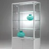 beleuchtete Alu Glasvitrine BM abschließbar & Unterschrank 80 x 50 cm Spiegel