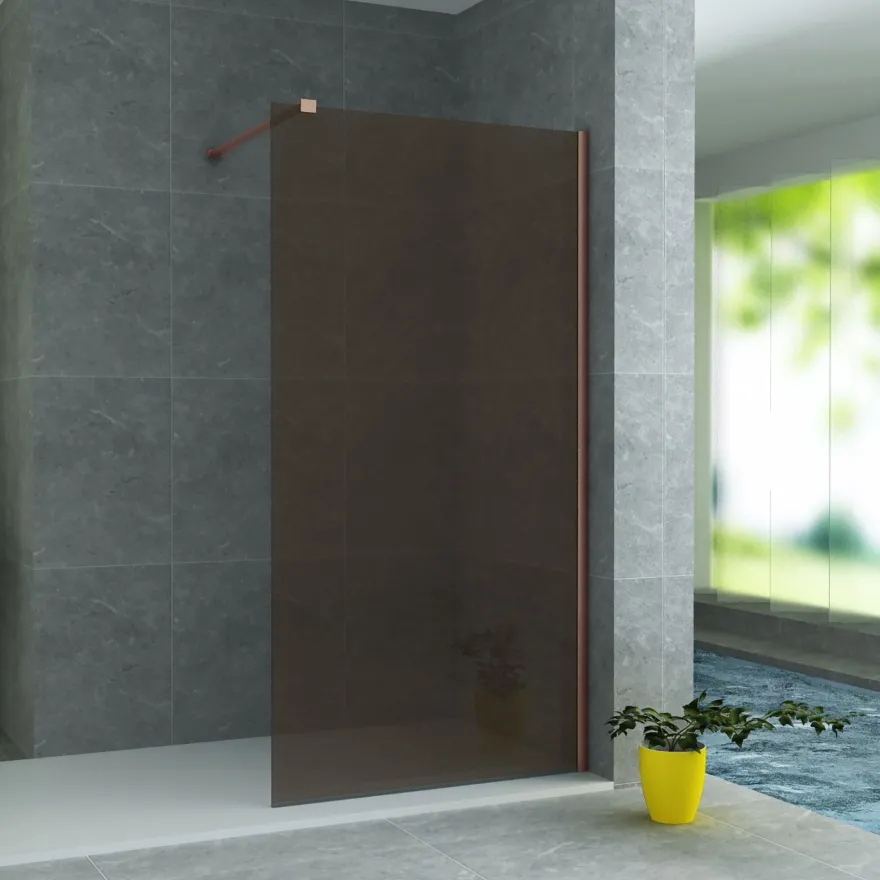 Belvit Duschwand Duschabtrennung Bronze mit Kupferprofil 8mm 90x200cm