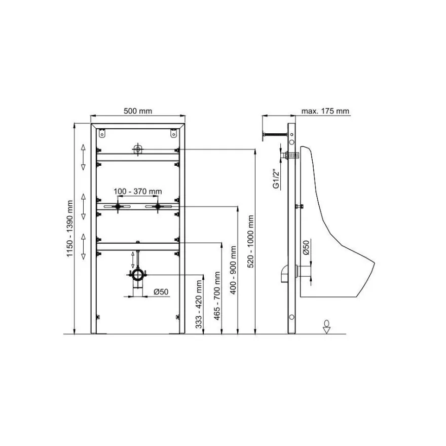 Belvit Trockenbau Vorwandelement, Montageelement für Urinal