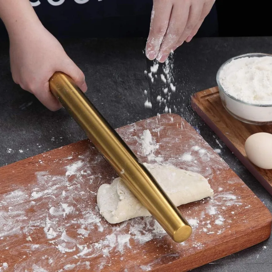 Berglander Teigroller 42cm Edelstahl Nudelholz mit Gold Titan Beschichtung für
