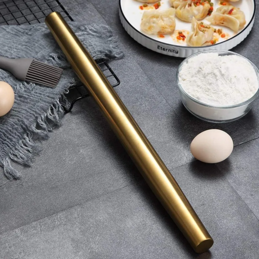 Berglander Teigroller 42cm Edelstahl Nudelholz mit Gold Titan Beschichtung für
