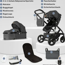 Bergsteiger Nizza 3 in 1 Kinderwagen Babyschale und Isofix Station optional