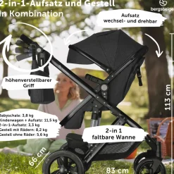 Bergsteiger Nizza 3 in 1 Kinderwagen Babyschale und Isofix Station optional