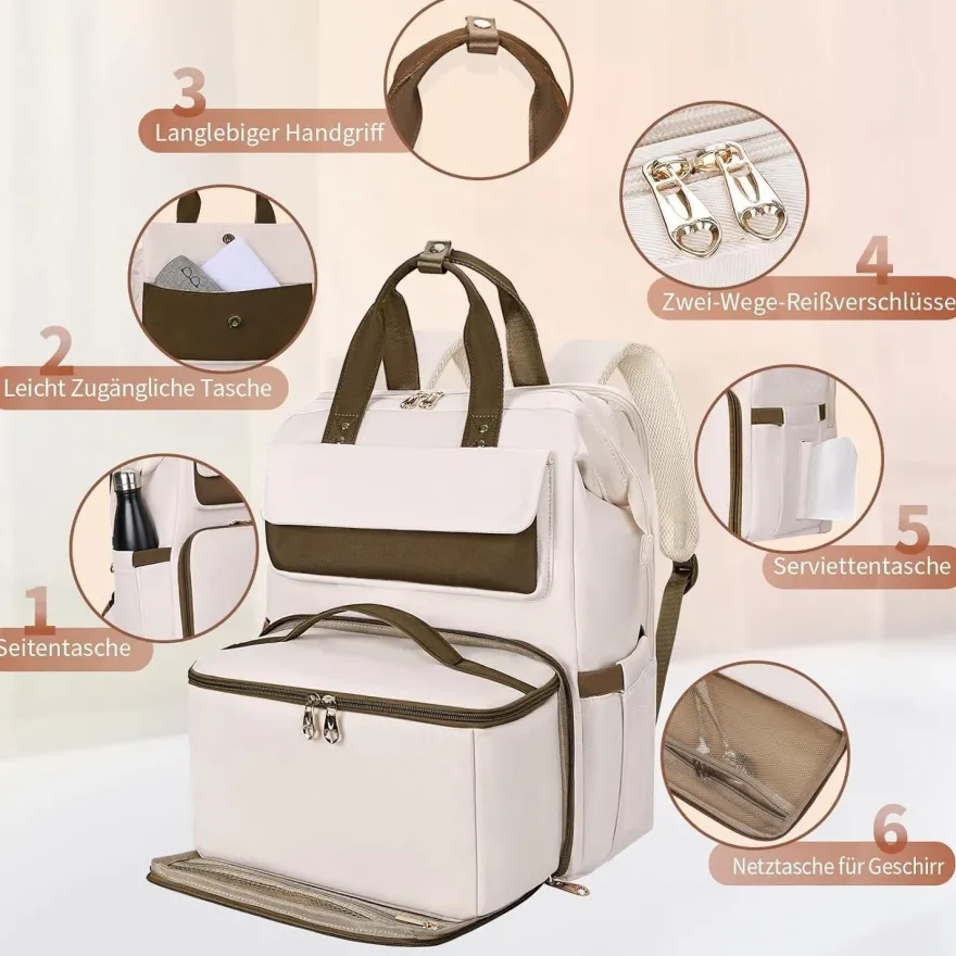Bertasche Damen Laptop Rucksack 15,6 Zoll mit isolierter Kühltasche, 2-in-1