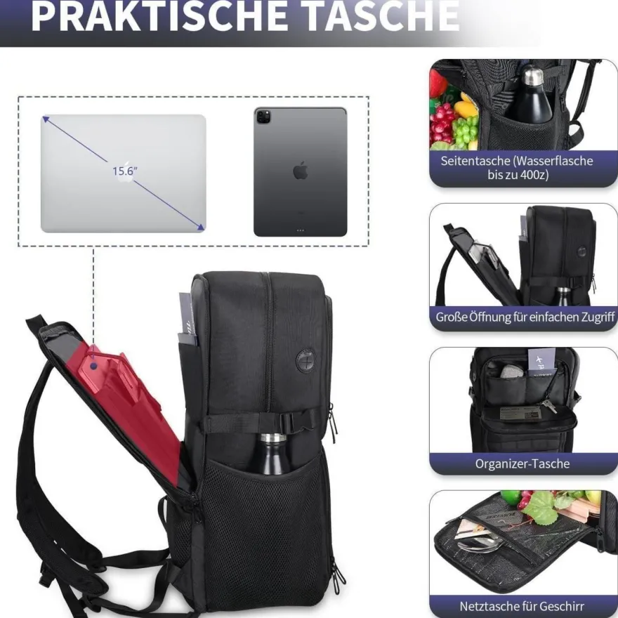 Bertasche Lunch Rucksack, Arbeit Rucksack mit Isoliertem Kühlfach, 17,3 Zoll