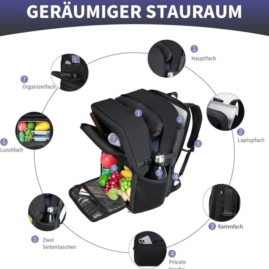 Bertasche Lunch Rucksack, Arbeit Rucksack mit Isoliertem Kühlfach, 17,3 Zoll