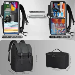 Bertasche Lunch Rucksack, 2-in-1 Arbeitsrucksack mit isolierter Kühltasche für
