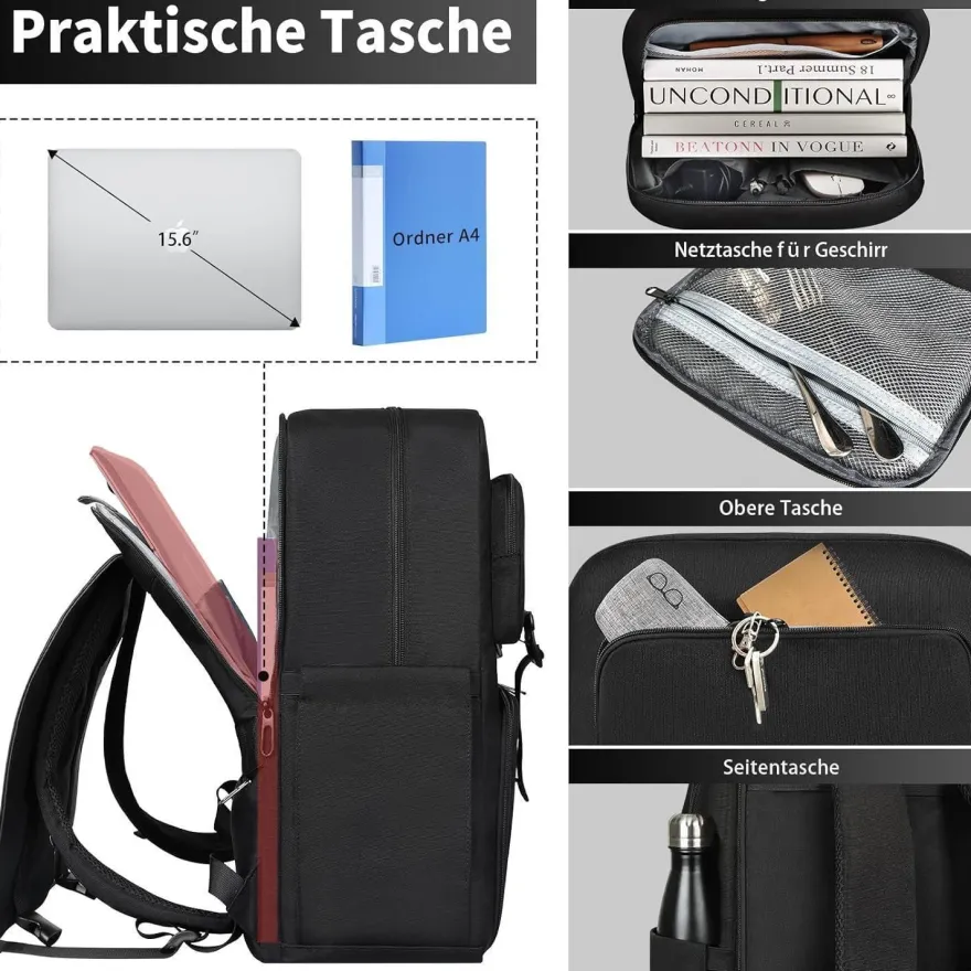 Bertasche Lunch Rucksack, 2-in-1 Arbeitsrucksack mit isolierter Kühltasche für
