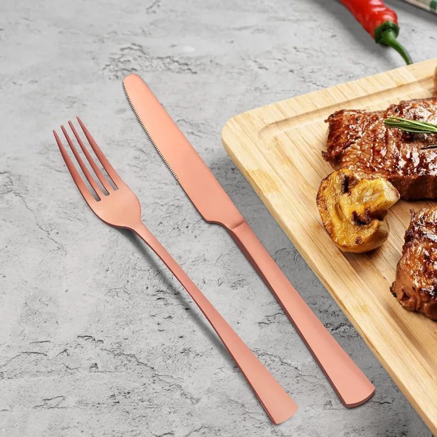 Bestdin Besteck Set 24-teilig Roségold Matt für 6 Personen, Edelstahl Essbesteck