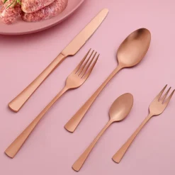 Bestdin Besteck Set 30-teilig Roségold Matt für 6 Personen, Edelstahl Essbesteck