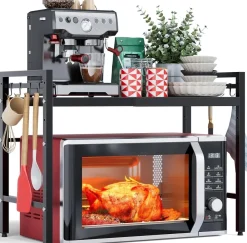 Best For Home Mikrowellenablage - Ausziehbares Küchenregal 40-60 cm mit 2 Ebenen
