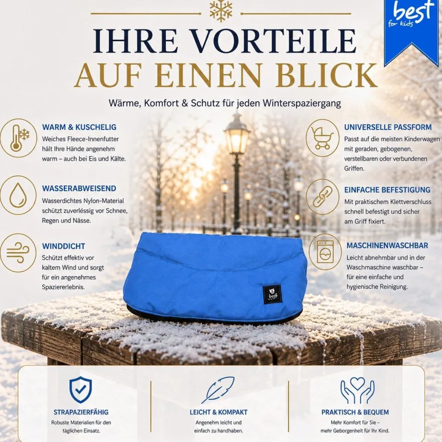Best For Kids Kinderwagen Handwärmer - Universell, Wasserdicht & Kuschelig, Winter