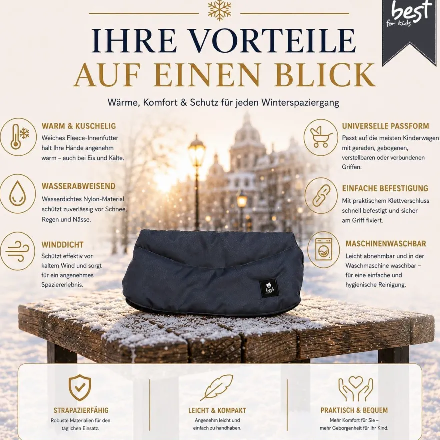 Best For Kids Kinderwagen Handwärmer - Universell, Wasserdicht & Kuschelig, Winter