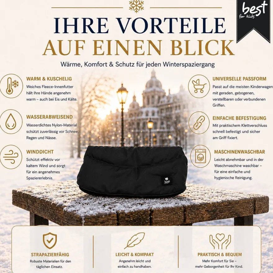 Best For Kids Kinderwagen Handwärmer - Universell, Wasserdicht & Kuschelig, Winter