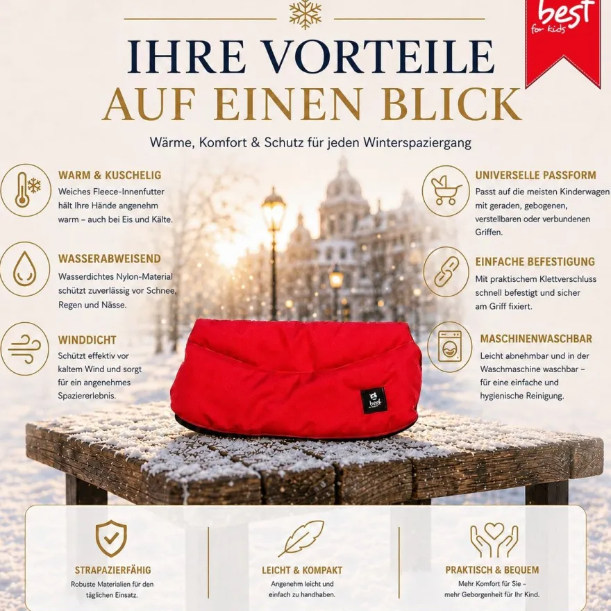 Best For Kids Kinderwagen Handwärmer - Universell, Wasserdicht & Kuschelig, Winter