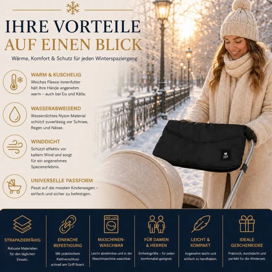 Best For Kids Kinderwagen Handwärmer - Universell, Wasserdicht & Kuschelig, Winter