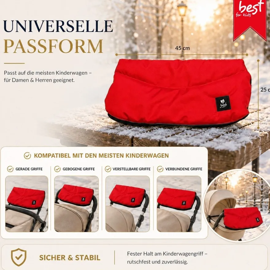 Best For Kids Kinderwagen Handwärmer - Universell, Wasserdicht & Kuschelig, Winter