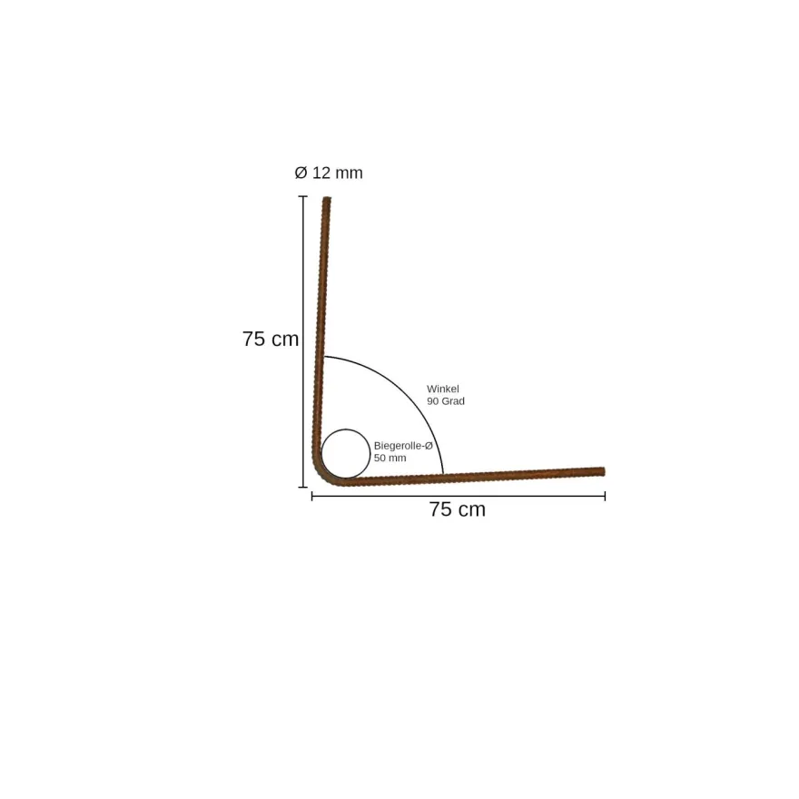 Betonstahl-Winkel Ø 12 mm, 90 Grad - 75 x 75 cm, 2 Stück, Baustahl