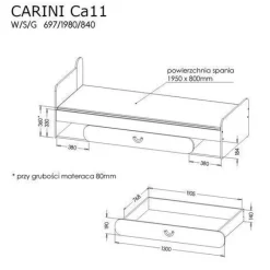 Bett Carini CA11 mit Schublade und Federkernmatratze 195x80 cm