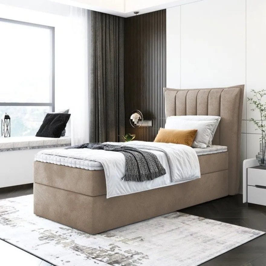 Bett Einzelbett Boxspringbett LUNA MINI mit Bonell-Matratze + Bettkasten