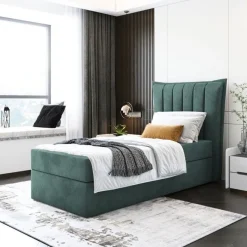 Bett Einzelbett Boxspringbett LUNA MINI mit Bonell-Matratze + Bettkasten