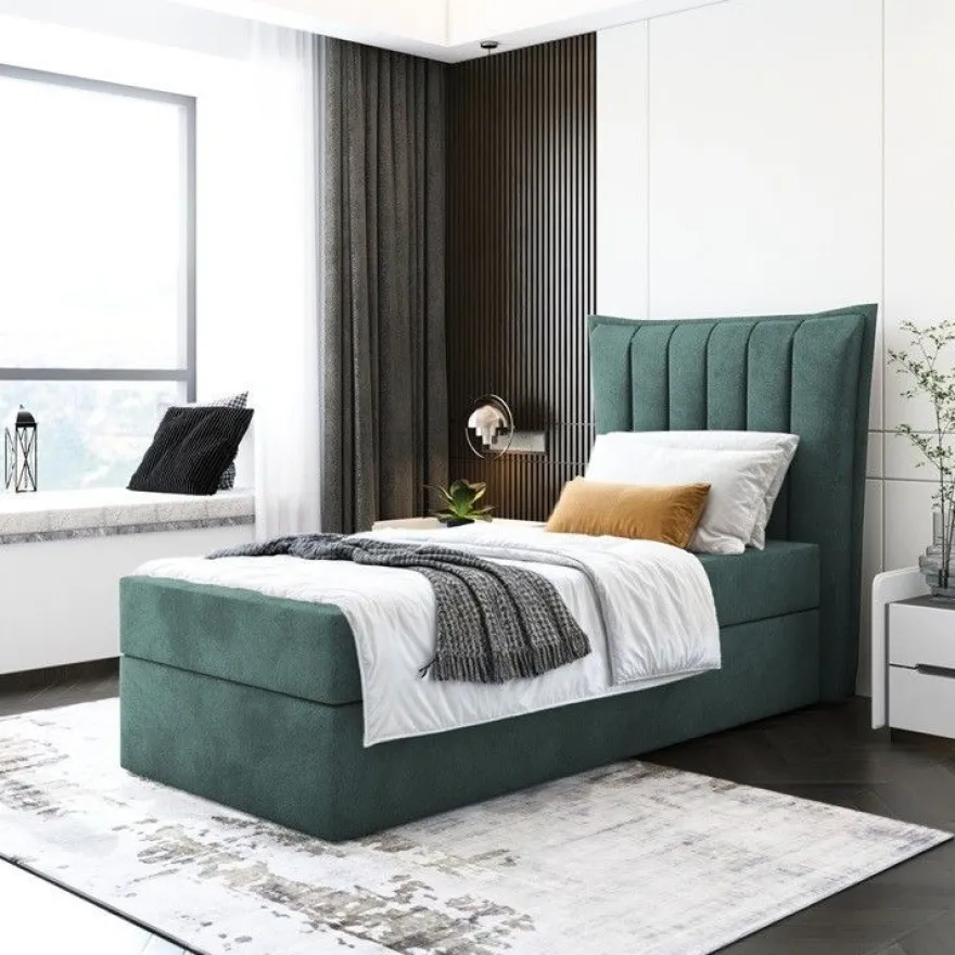 Bett Einzelbett Boxspringbett LUNA MINI mit Bonell-Matratze + Bettkasten