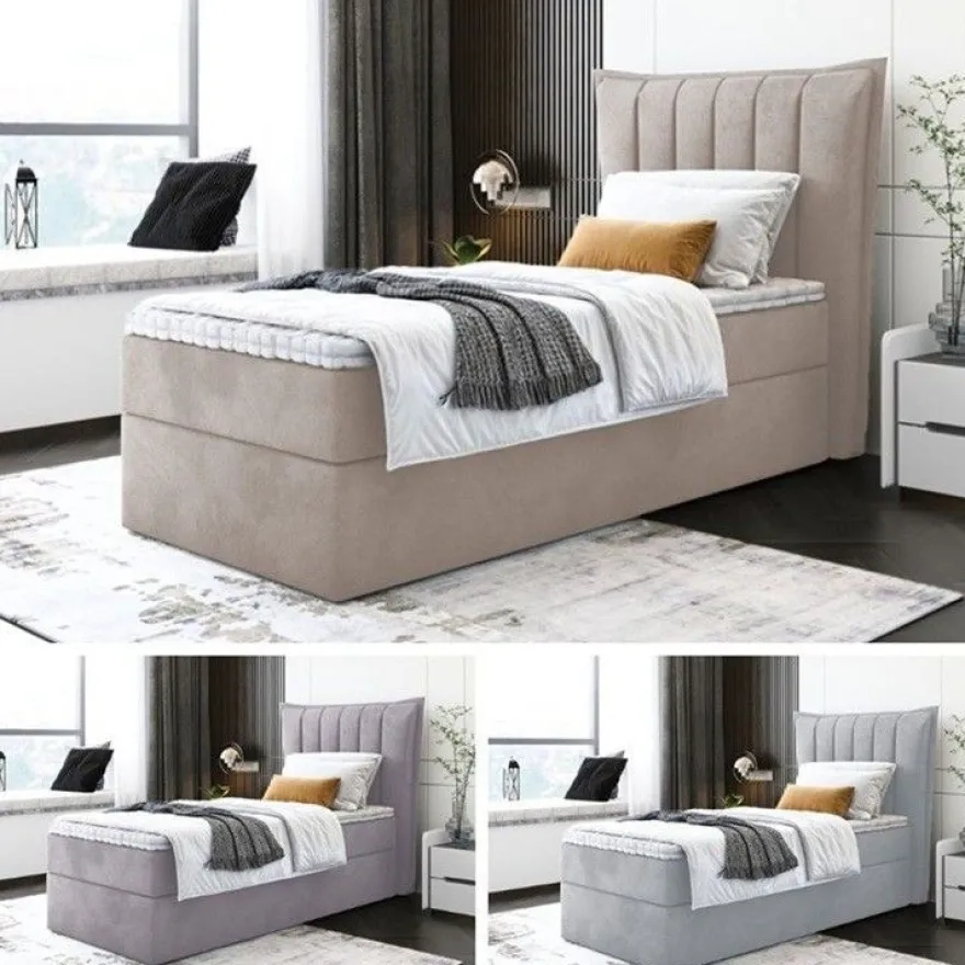 Bett Einzelbett Boxspringbett LUNA MINI mit Bonell-Matratze + Bettkasten