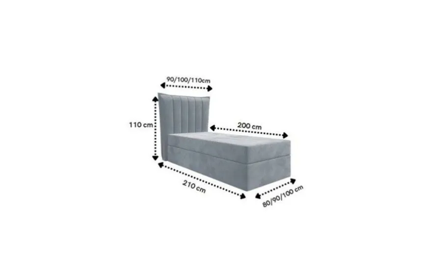 Bett Einzelbett Boxspringbett LUNA MINI mit Bonell-Matratze + Bettkasten