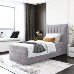 Bett Einzelbett Boxspringbett LUNA MINI mit Bonell-Matratze + Bettkasten