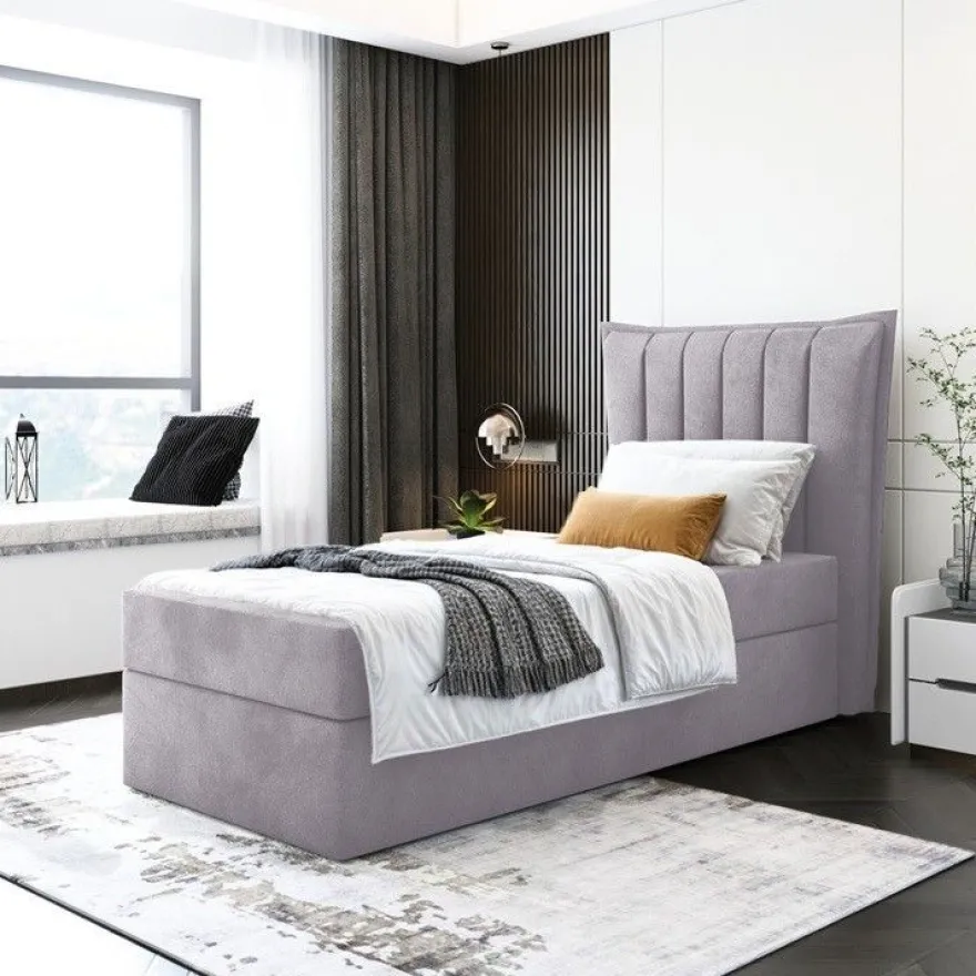 Bett Einzelbett Boxspringbett LUNA MINI mit Bonell-Matratze + Bettkasten