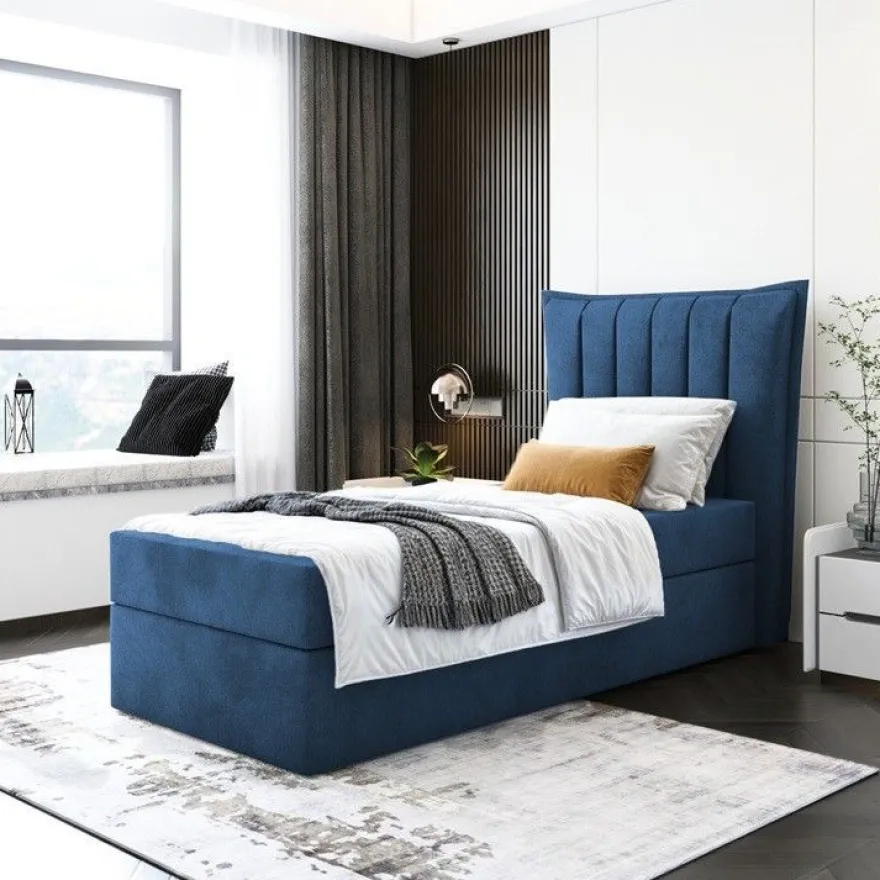 Bett Einzelbett Boxspringbett LUNA MINI mit Bonell-Matratze + Bettkasten