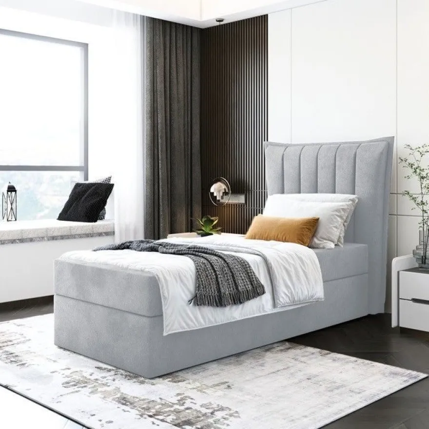 Bett Einzelbett Boxspringbett LUNA MINI mit Bonell-Matratze + Bettkasten