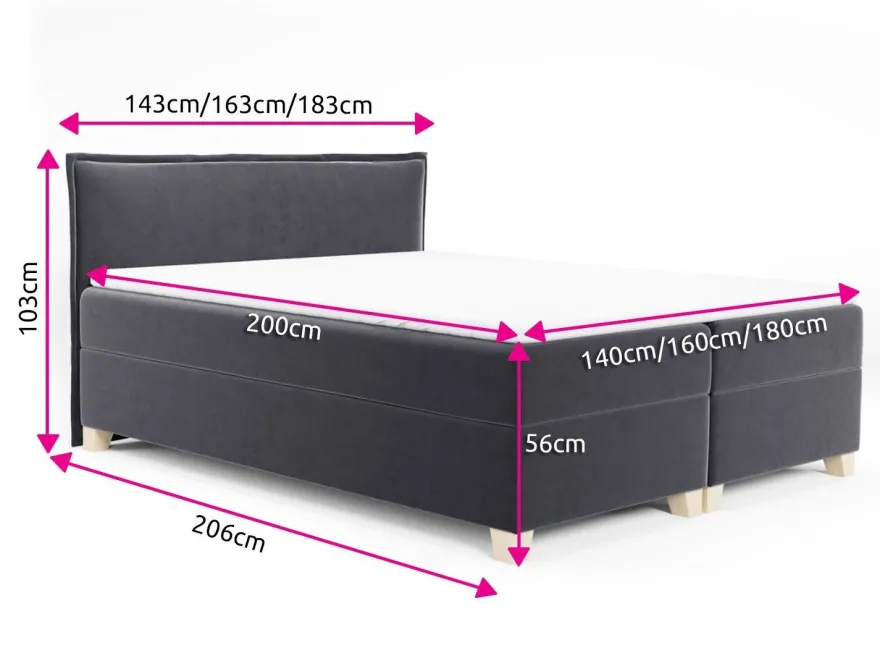 Bett FREN mit Bettkästen Boxspringbett Bonell-Matratze Doppelbett Topper Bettgestell
