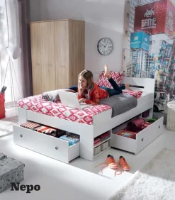Bett Funktionsbett Bettanlage mit 3 Bettkästen, Schubkästen 140 oder 160 cm Neu