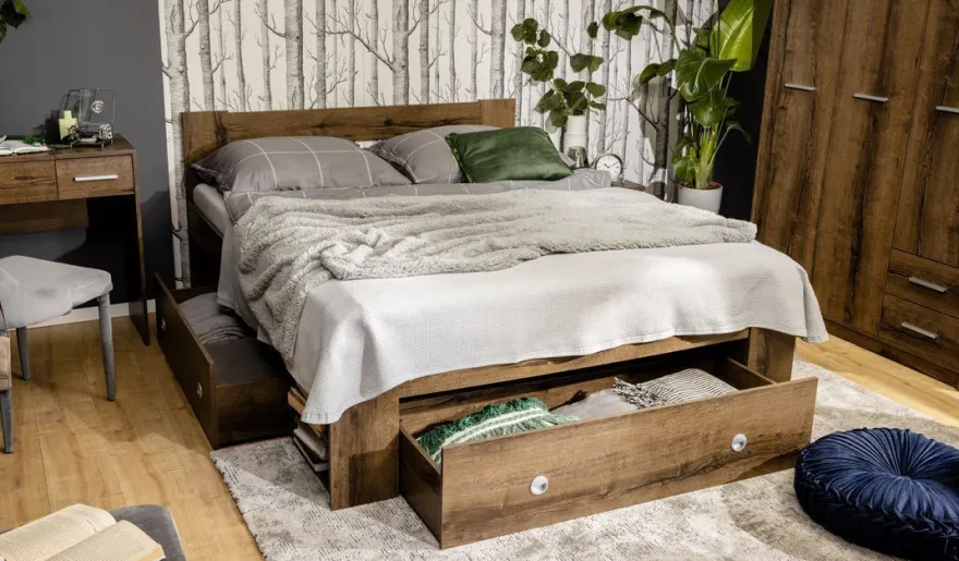 Bett Funktionsbett Bettanlage mit 3 Bettkästen, Schubkästen 140 oder 160 cm Neu