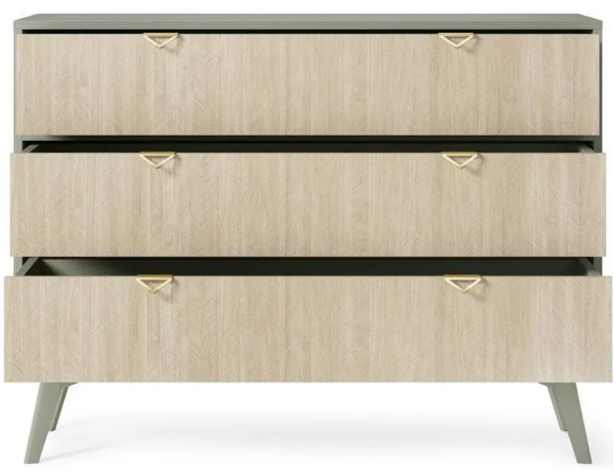 BETTSO Kommode 2 Regalen 3 Schränken Goldgriffe FIRR KSZ106 Grün + Herringbone