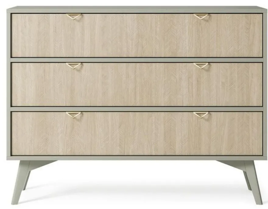 BETTSO Kommode 2 Regalen 3 Schränken Goldgriffe FIRR KSZ106 Grün + Herringbone