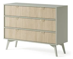 BETTSO Kommode 2 Regalen 3 Schränken Goldgriffe FIRR KSZ106 Grün + Herringbone