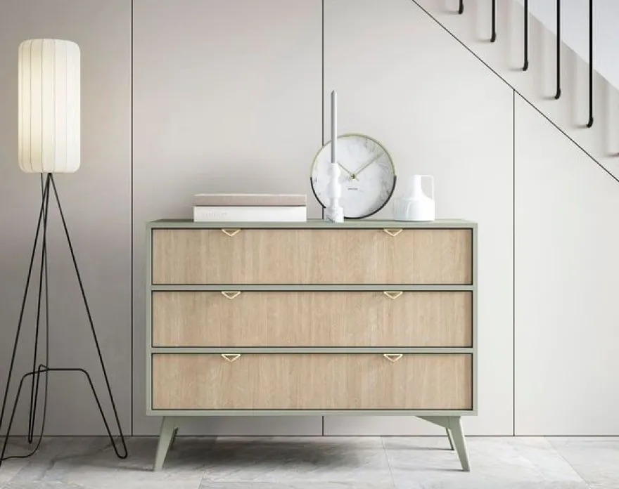 BETTSO Kommode 2 Regalen 3 Schränken Goldgriffe FIRR KSZ106 Grün + Herringbone