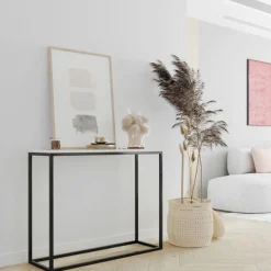 BETTSO Konsole für Flur elegante Schminktisch WELL 100cm Weiß mit Schwarzbeinen