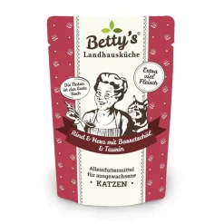 Betty's Pouch Beutel Katzenfutter Rind mit Herz und Borretschöl 12x100g