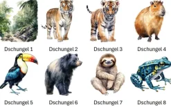 Bügelbild Bügelmotiv Dschungel Tiger Elefant Affe Tier verschiedene Größen