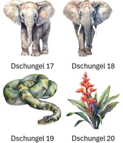 Bügelbild Bügelmotiv Dschungel Tiger Elefant Affe Tier verschiedene Größen