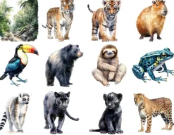 Bügelbild Bügelmotiv Dschungel Tiger Elefant Affe Tier verschiedene Größen