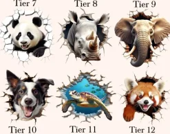 Bügelbild Bügelmotiv 3D Tiere Loch Fuchs Affe Panda Elefant verschiedene Größen