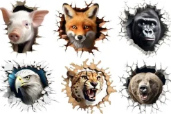 Bügelbild Bügelmotiv 3D Tiere Loch Fuchs Affe Panda Elefant verschiedene Größen