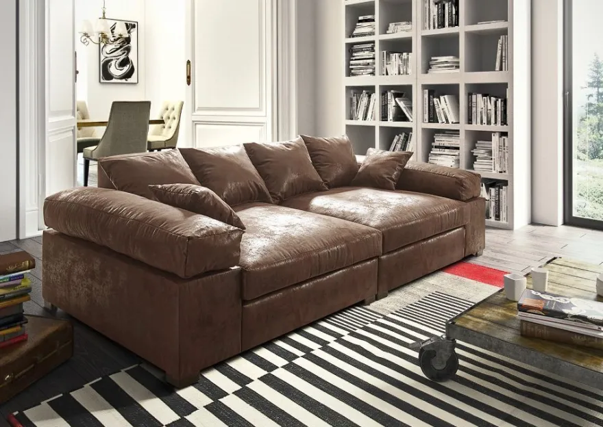 Big Sofa Couchgarnitur Megasofa Riesensofa AREZZO - Vintage Hellbraun