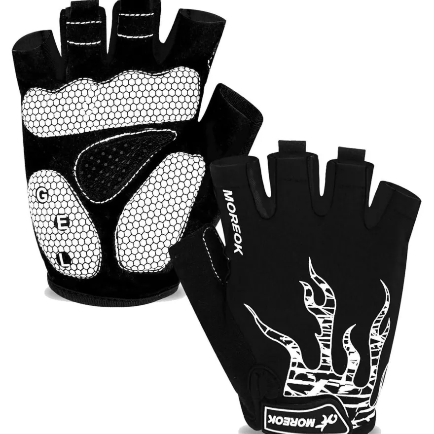 Bikingmoreok Fahrradhandschuhe Halbfinger Herren Damen Unisex Weiß S