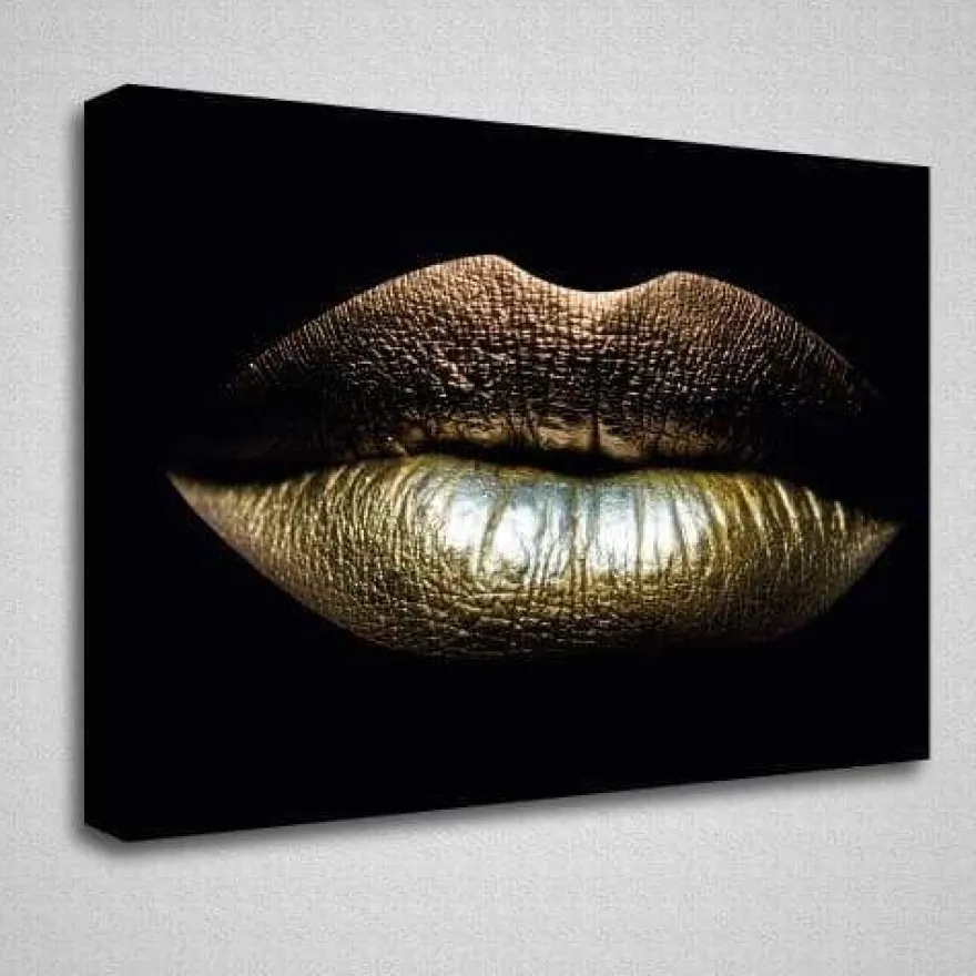 Bild Schlafzimmer Erotik | Wohnzimmer Bild | Goldene Lippen | XXL Wandbild |