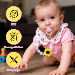 Bingtoo 2er Pack Baby Schnullerkette Silikon mit Sicherheitsclip - Ideal als